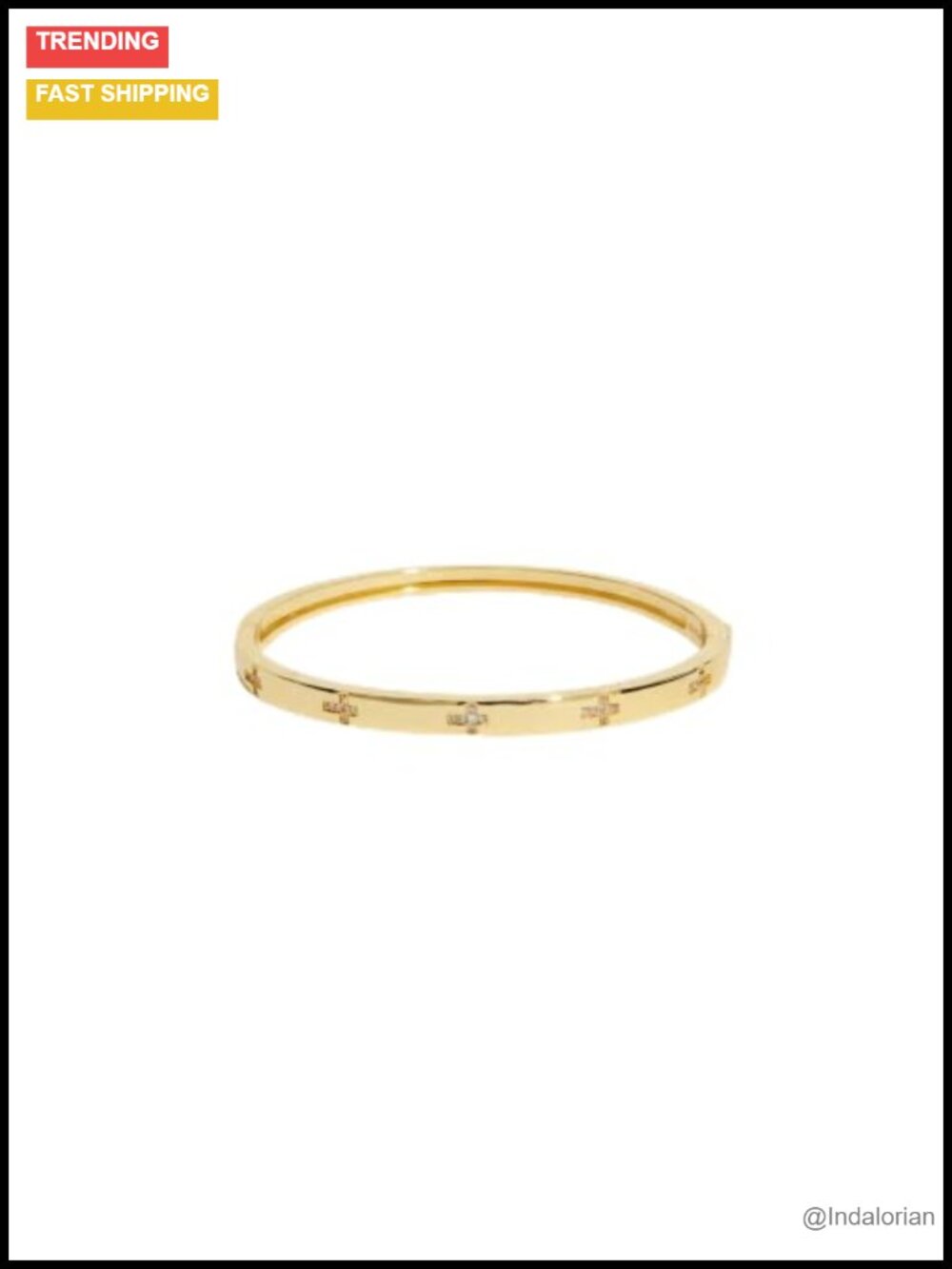 18K Gold-Plated Bangle Bracelet for Women, CZ Cross, Stackable Hinged